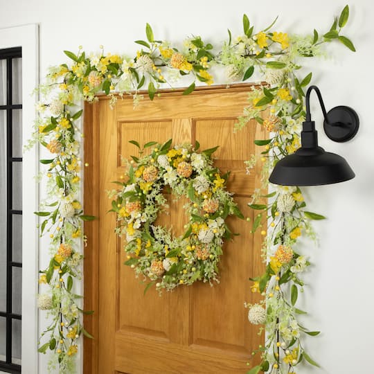 26" Yellow & Orange Berry & Thistle Floral Spring Wreath